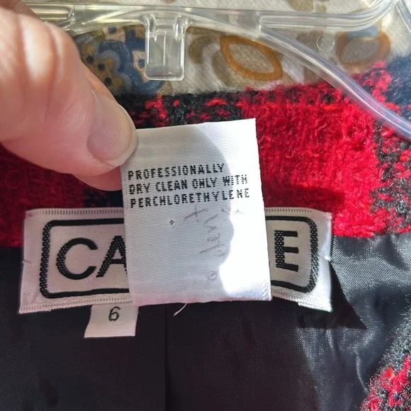 Vintage Carlisle Wool Red/Black Buffalo Check Boucle Blazer‎ Cropped Lined 6